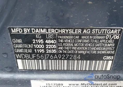 2006 Mercedes-Benz E 350 from USA, damaged, VIN WDBUF56J76A927284